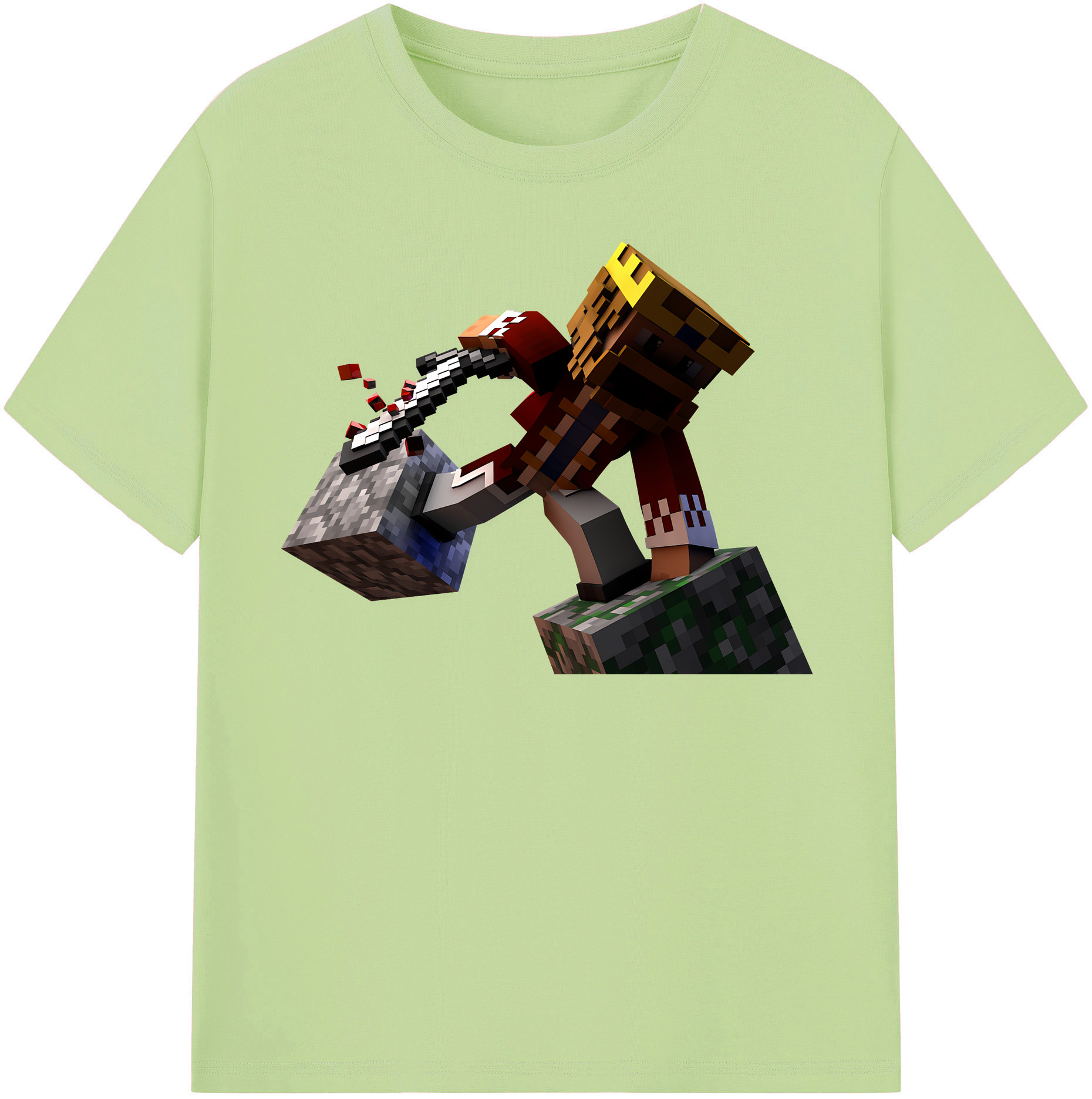 （画像用） マインクラフト ブロックの世界 Minecraft MC Block world 綿100％半袖Tシャツ（フロントプリント）